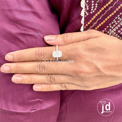 3.00 CT Colorless Elongated Radiant Cut Engagement Ring, Hidden Halo Ring, Accent Wedding Ring, Bridal Ring, Anniversary Gift, Promise Ring