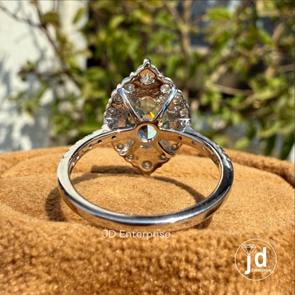 3.00 CT Blue Oval Step Cut Moissanite Engagement Ring, Cluster Halo Wedding Ring, Pave Set Bridal Ring, Anniversary Gifts Ring, Promise Ring