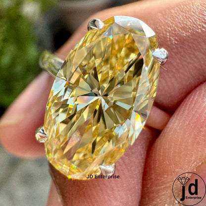 3.90 CT Moval Canary Yellow Moissanite Engagement Ring, Antique Elongated Oval Cut Moissanite Bespoken Ring, Open Gap Solitaire Wedding Ring