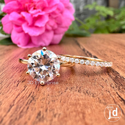 2.50 CT Round Hearts and Arrows Colorless Moissanite Ring Set, Engagement Ring with Wedding Band Set, 18k Yellow Gold Anniversary Ring Set