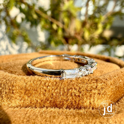 0.72 TCW Baguette and Round Colorless Moissanite Wedding Band, Half Eternity Band, White Gold Band, Stackable Band, Anniversary Gifts