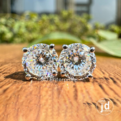 6.50 MM Portuguese Cut Colorless Moissanite Earrings, Stud Earrings for Women, Daily Wear Earrings, Wedding Earrings, Push Back Earrings