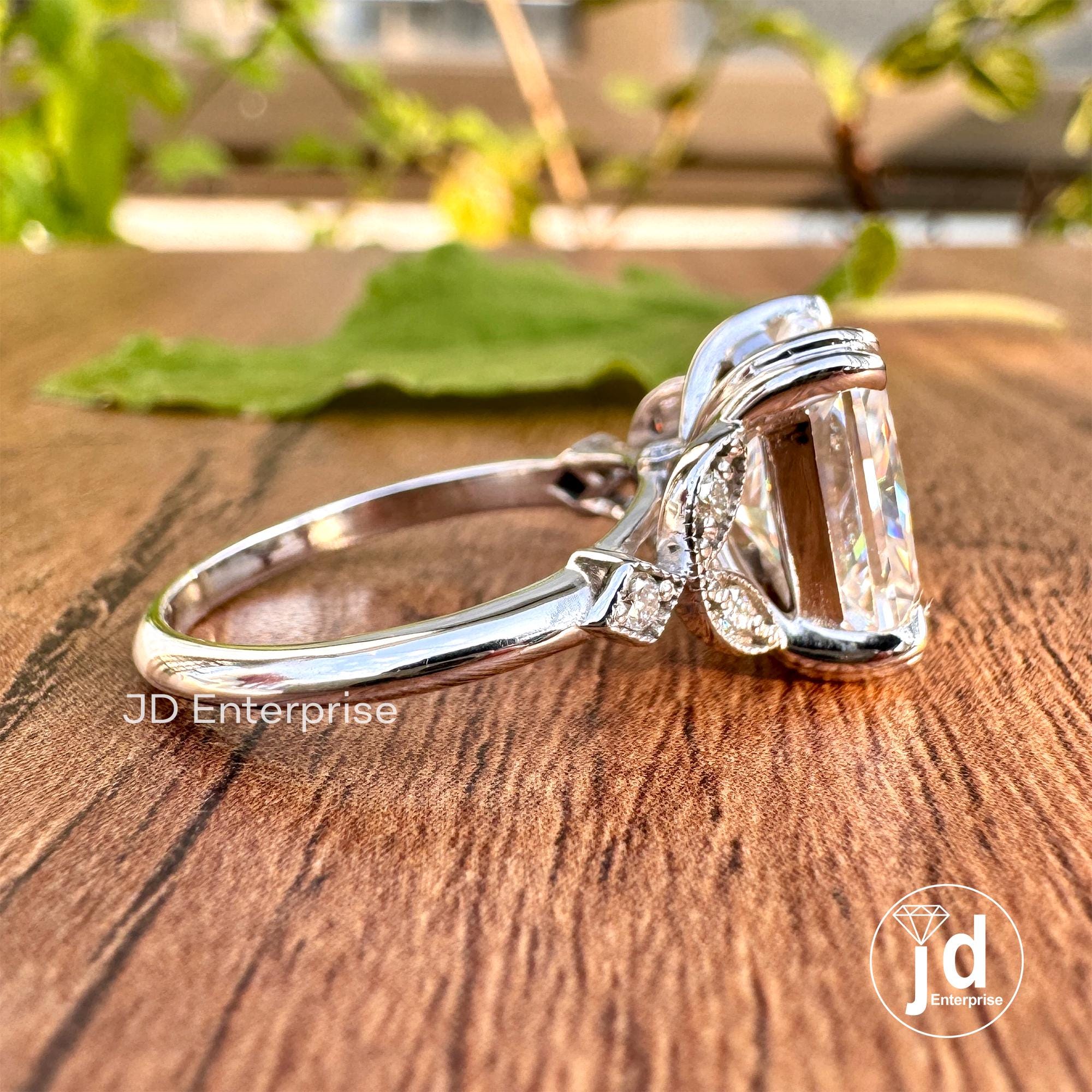 4.50CT Radiant Cut Engagement Ring, Accent Set Wedding Ring, Anniversary Gift, Art Deco Ring for Women, Double Claw Prong Bridal Ring