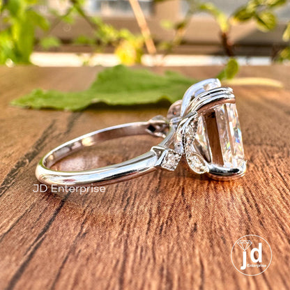 4.50CT Radiant Cut Engagement Ring, Accent Set Wedding Ring, Anniversary Gift, Art Deco Ring for Women, Double Claw Prong Bridal Ring