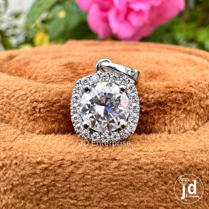 1.00 CT Round Brilliant Cut Colorless Moissanite Halo Pendant, Wedding Pendant for Bride, 18k Solid White Gold Pendant, Halo Set for Gift
