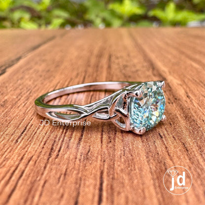 1.50 CT Portuguese Cut Cyan Blue Moissanite Ring Unique Engagement Ring, Solitaire Wedding Ring, 14K Solid Gold Anniversary Gift for Her