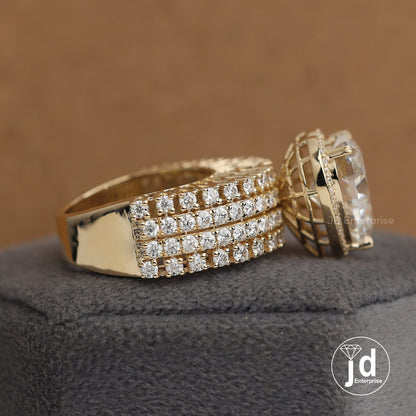 6.00 CT Colorless Heart Shape Moissanite Halo Engagement Ring, Tulip Basket Set Wedding Ring, Four Row Pave Accent Ring, Yellow Gold Ring