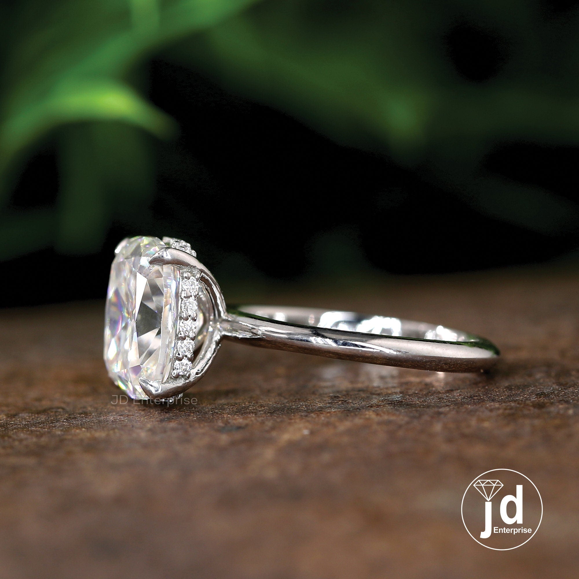Vintage Style 3.50 CT Colorless Cushion Old Mine Cut Moissanite Engagement Ring, Solitaire Ring, Hidden Halo Wedding Ring, Anniversary Gifts