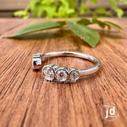 Open Cuff Round Cut Moissanite Wedding Band, Bezel Set Matching Engagement Band, Dainty Stacking Band, Half Eternity Stackable Ring