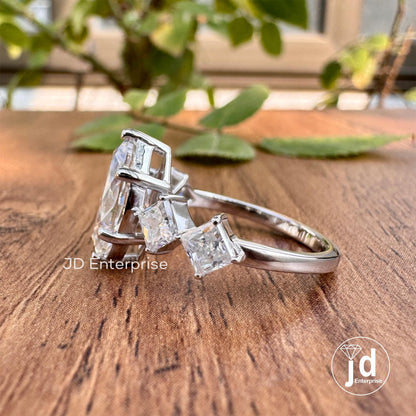 2.90 TW Colorless Marquise & Princess Cut Moissanite Engagement Ring, Five Stone Wedding Ring, Bridal Ring, Anniversary Gift, Ring for Women