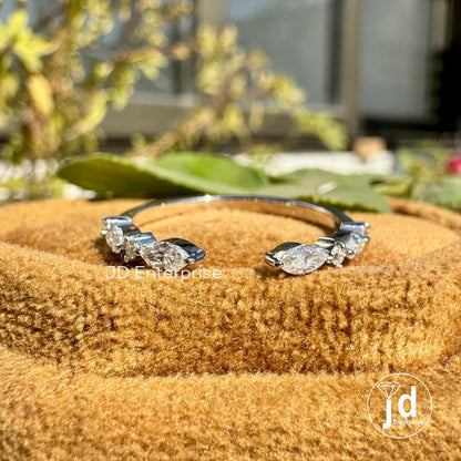 Minimalist Open Gap Wedding Band, 0.30TW Marquise & Round Moissanite Engagement Band, Half Eternity Band, Stackable Matching Band for Women