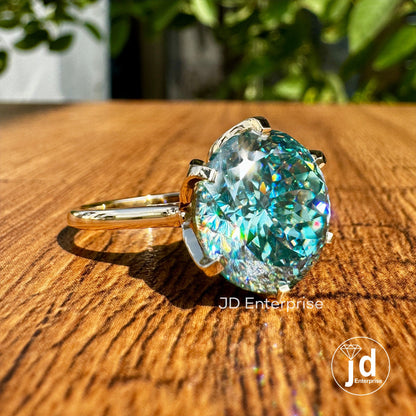 7.60CT Antique Portuguese Cut Blue Moissanite Engagement Ring, Solitaire Wedding Ring for Gift, 6 Prongs 14k Yellow Gold Anniversary Ring