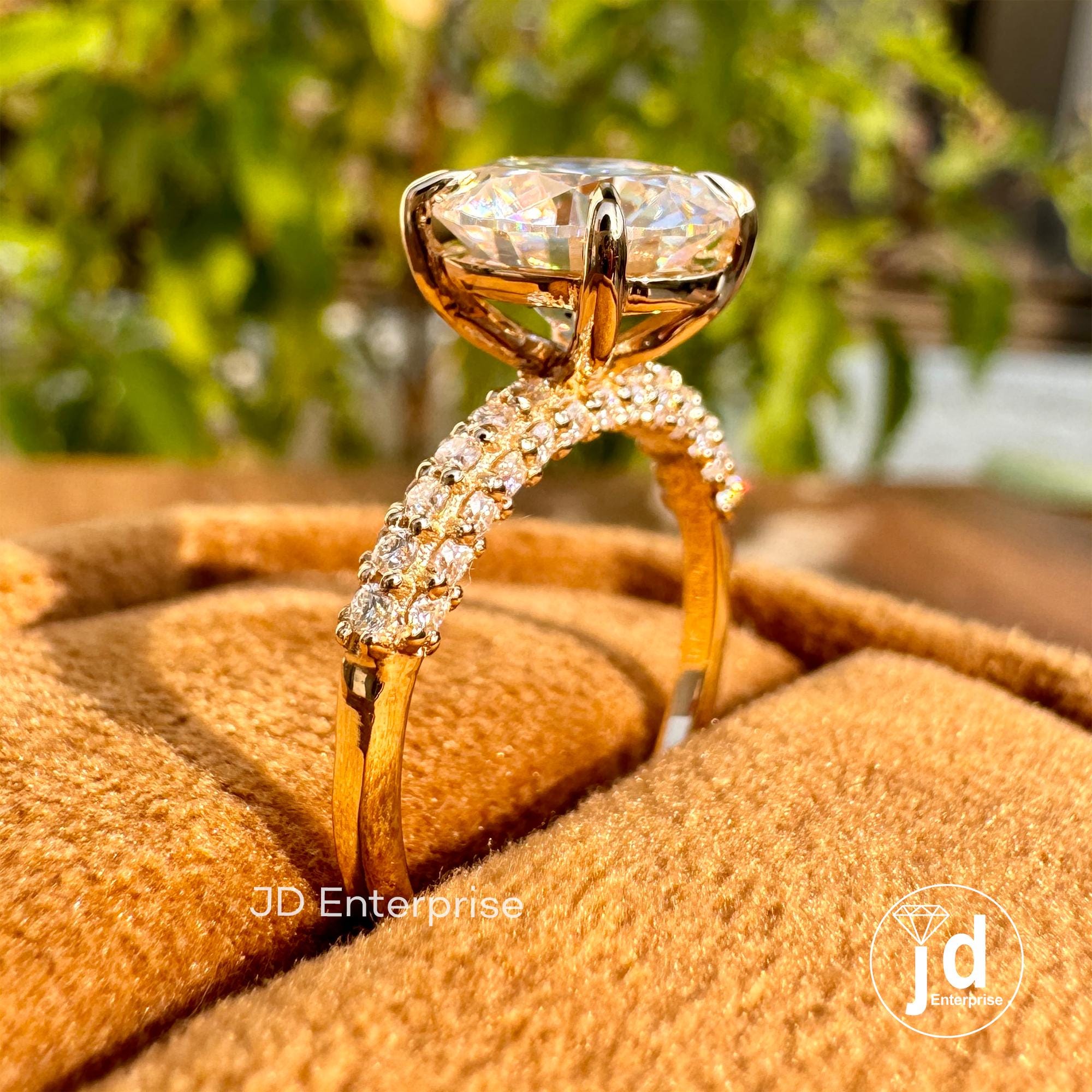 2.50 TCW Round Moissanite Engagement Ring, Three Row Pave Set Solitaire Ring, Micro Pave Wedding Ring, Anniversary Gift Ring for Women