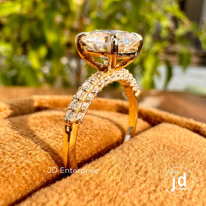 2.50 TCW Round Moissanite Engagement Ring, Three Row Pave Set Solitaire Ring, Micro Pave Wedding Ring, Anniversary Gift Ring for Women