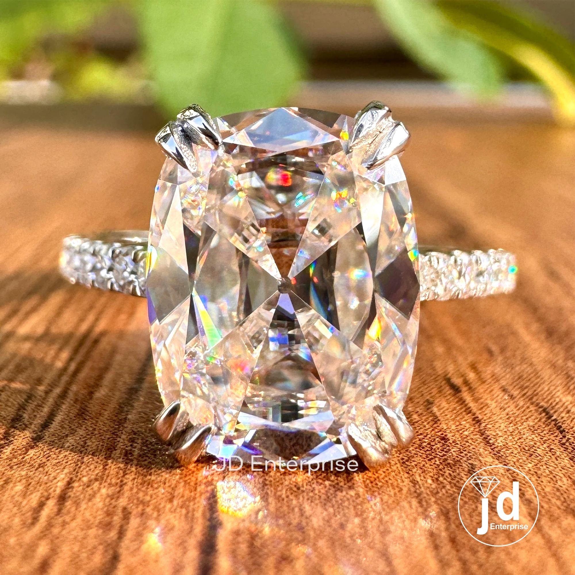 3.80TCW Old Mine Cushion Cut Classic Engagement Ring, Colorless Elongated Cushion Wedding Ring, Double Claw Prongs Pave Set Anniversary Ring