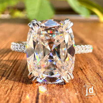 3.80TCW Old Mine Cushion Cut Classic Engagement Ring, Colorless Elongated Cushion Wedding Ring, Double Claw Prongs Pave Set Anniversary Ring