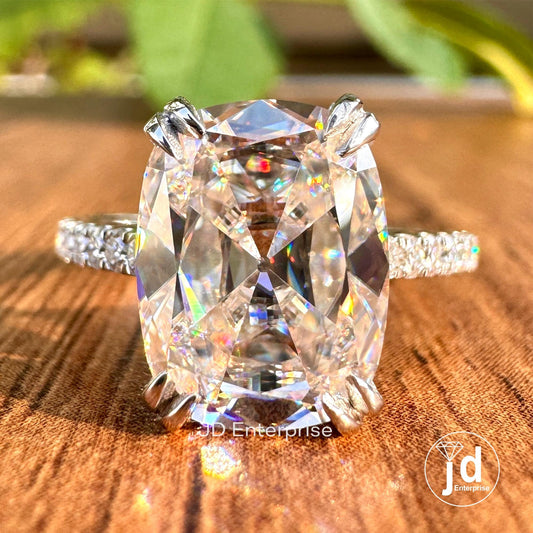 3.80TCW Old Mine Cushion Cut Classic Engagement Ring, Colorless Elongated Cushion Wedding Ring, Double Claw Prongs Pave Set Anniversary Ring