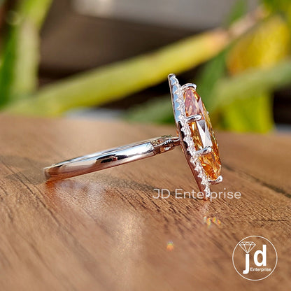 3.00 CT Dutch Marquise Champagne Color Moissanite Halo Engagement Ring, Statement Wedding Ring, Anniversary Gift Ring for Women, Bridal Ring