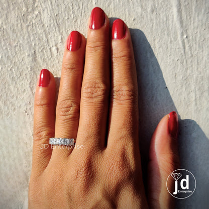 1.27 TCW Colorless Princess Cut Five Stone Engagement Ring, Stacking Wedding Band, Shared Prong Comfort Fit Band, Anniversary Gift Ring