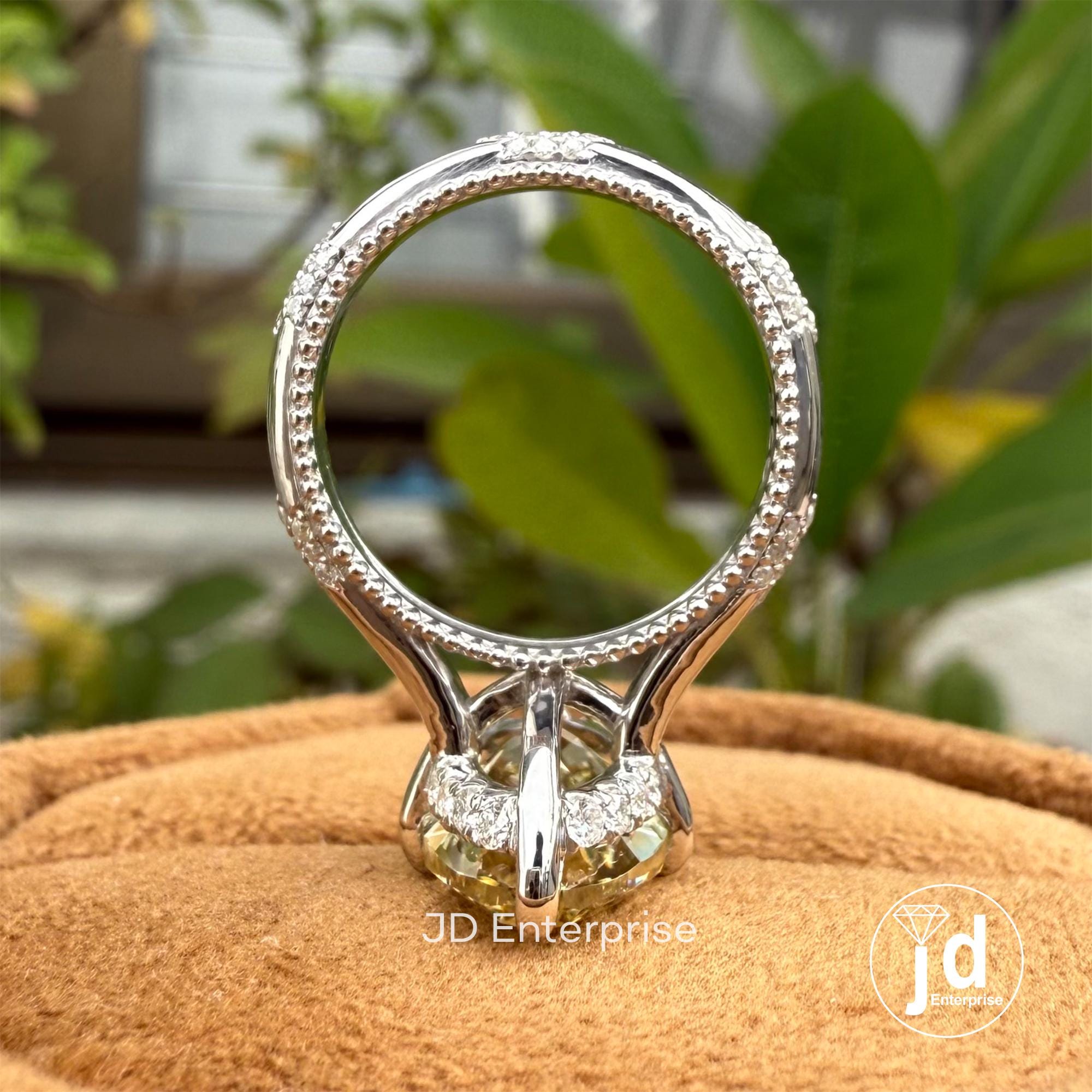 Canary Yellow Moissanite Engagement Ring, 4.00 CT Antique Elongated Oval Wedding Ring, Hidden Halo Milgrain Ring, Anniversary Gift Ring