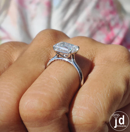 2.50 CT Colorless Emerald Cut Moissanite Engagement Ring, Solitaire Wedding Ring, East to West Set Ring, Claw Prongs, Anniversary Gifts