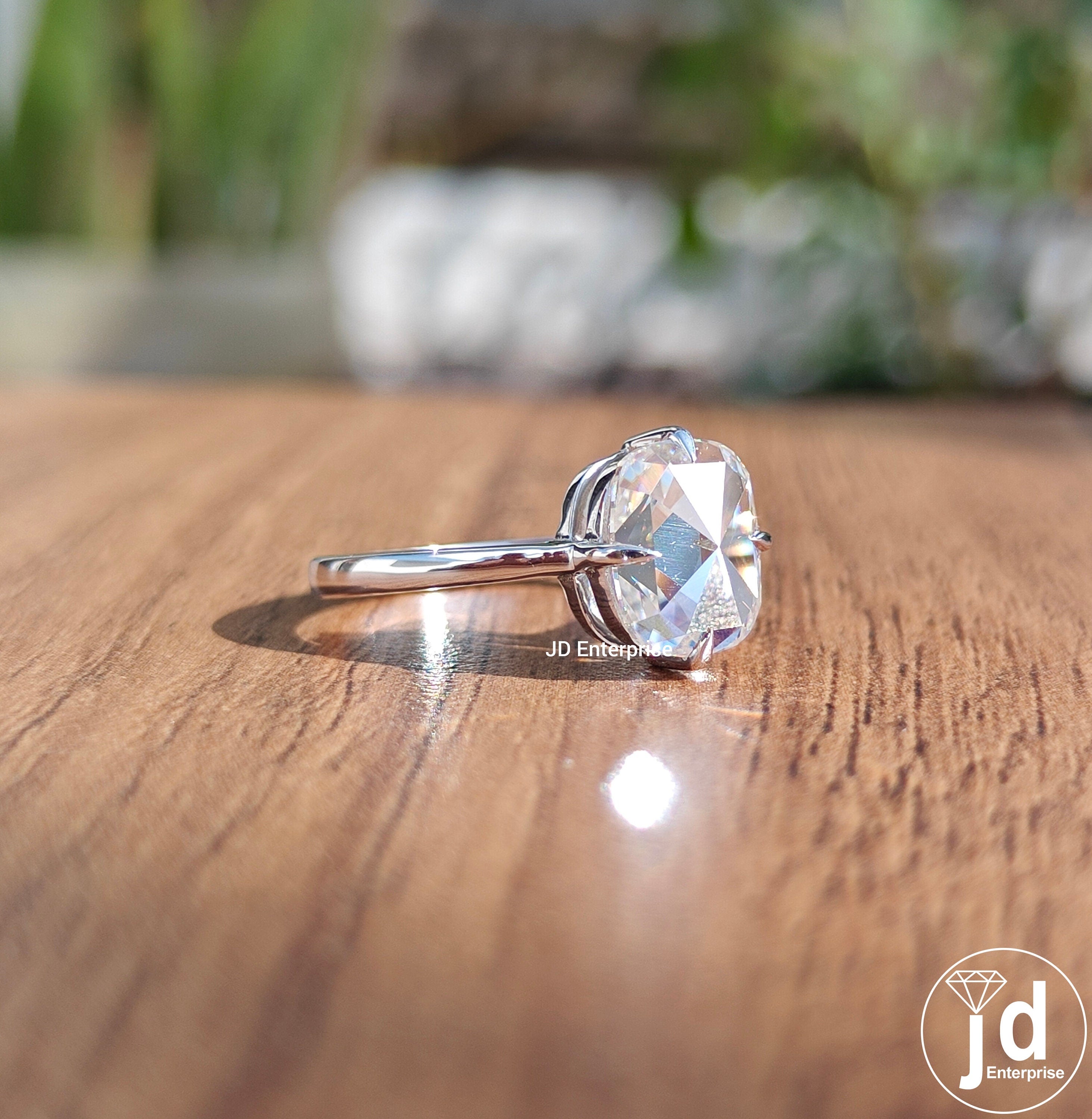 Classic Compass Setting 2.00 CT Colorless Cushion Rose Cut Moissanite Engagement Ring, Solitaire Wedding Ring, Anniversary Ring, Bridal Ring
