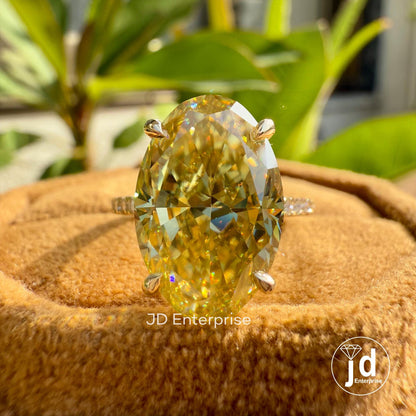 Oval Cut Canary Yellow Moissanite Engagement Ring, Hidden Halo Ring, Wedding Ring, 3/4 Pave Set Bespoken Ring, Anniversary Ring, Bridal Ring