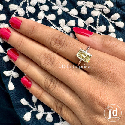 Hidden Halo Engagement Ring, 3.25 CT Canary Yellow Criss Cut Moissanite Wedding Ring, Cathedral Set Engagement Ring, Anniversary Gift Ring
