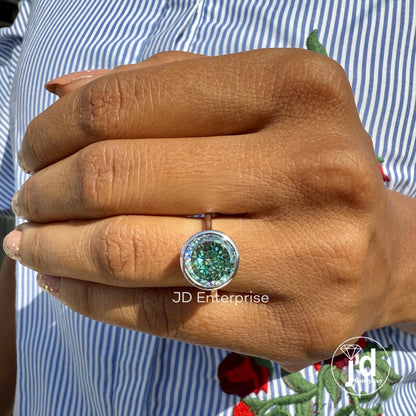 Antique 4.00 CT Portuguese Cut Greenish Blue Moissanite Engagement Ring, Bezel Set Solitaire Wedding Ring for Women, Anniversary Gifts Ring
