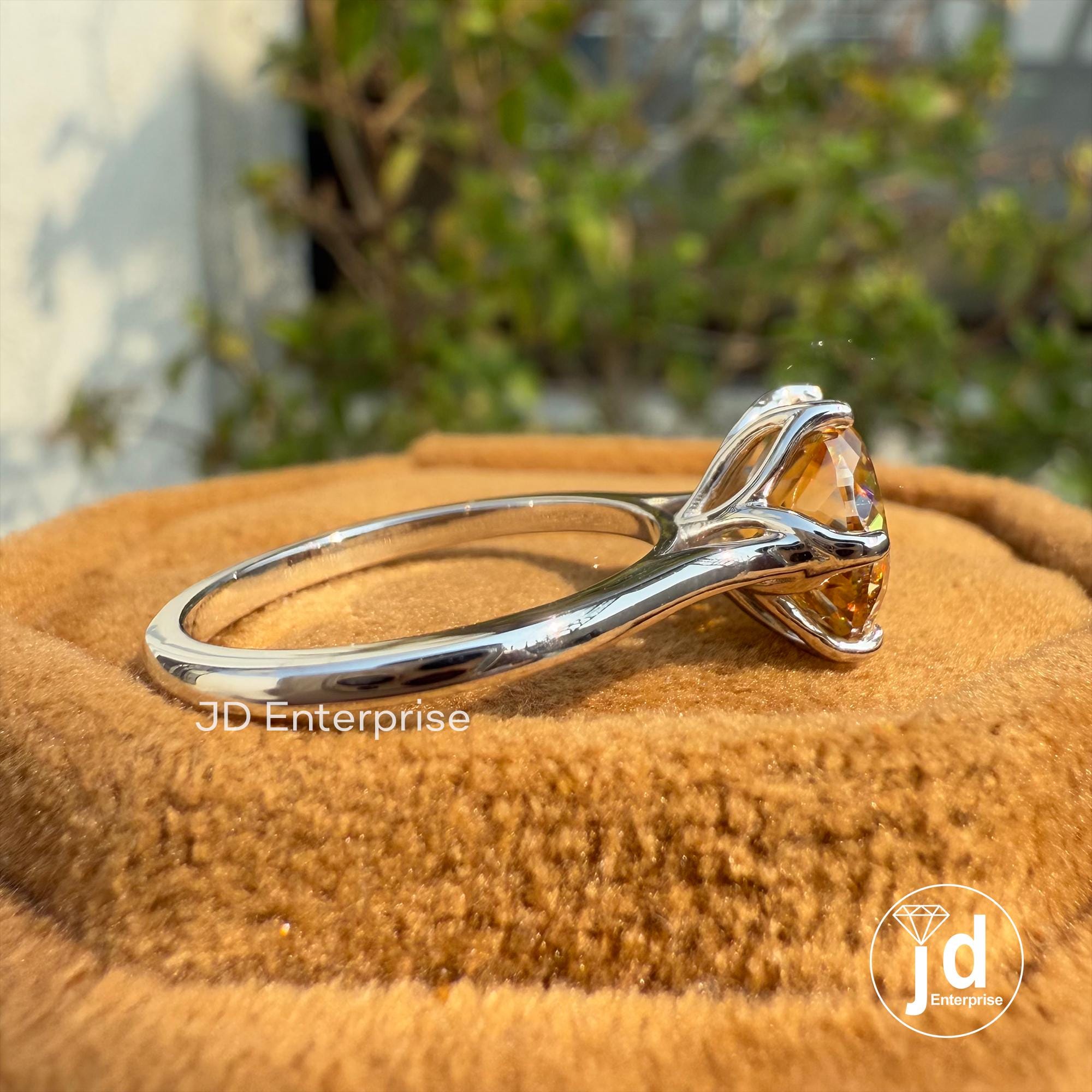 2.50 CT Antique Portuguese Cut Champagne Moissanite Engagement Ring, Solitaire Wedding Ring, Six Claw Prongs, Anniversary Ring, Promise Ring