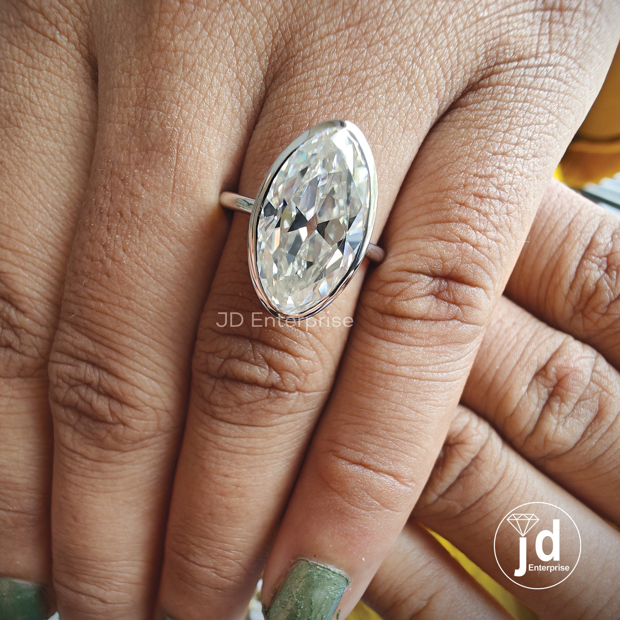 5.50 CT Colorless Old Mine Moval Cut Moissanite Engagement Ring, Bezel Set Ring, Wedding Ring, Solitaire Ring, Bridal Set, Anniversary Gift