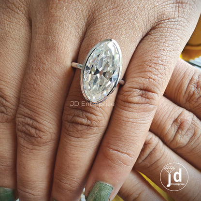 5.50 CT Colorless Old Mine Moval Cut Moissanite Engagement Ring, Bezel Set Ring, Wedding Ring, Solitaire Ring, Bridal Set, Anniversary Gift