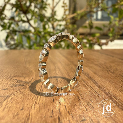 Alternating Moissanite Band, 0.77 TCW Marquise and Round Cut Colorless Moissanite Wedding Band, Full Eternity Band, Stackable Band, Bridal