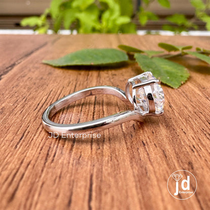 2.50 CT Oval Cut Engagement Ring, Colorless Moissanite Solitaire Wedding Ring, East to West Setting Clow Prongs, Curved Anniversary Ring