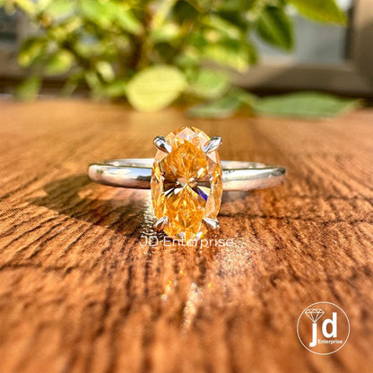 Oval Engagement Ring, Moissanite Wedding Ring for Women, 1 CT Champagne Oval Moissanite Solitaire Ring, Anniversary Gift Ring, Propose Ring