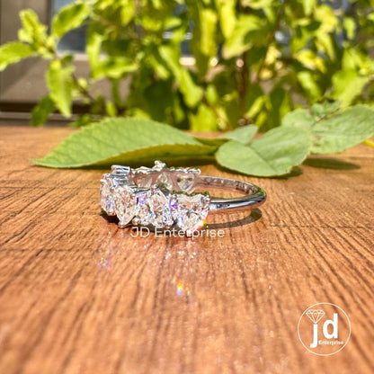2.25 TCW Heart Shaped Moissanite Band, Moissanite Engagement Band, Matching Anniversary Band, 10k/14k/18k Gold Half Eternity Wedding Band