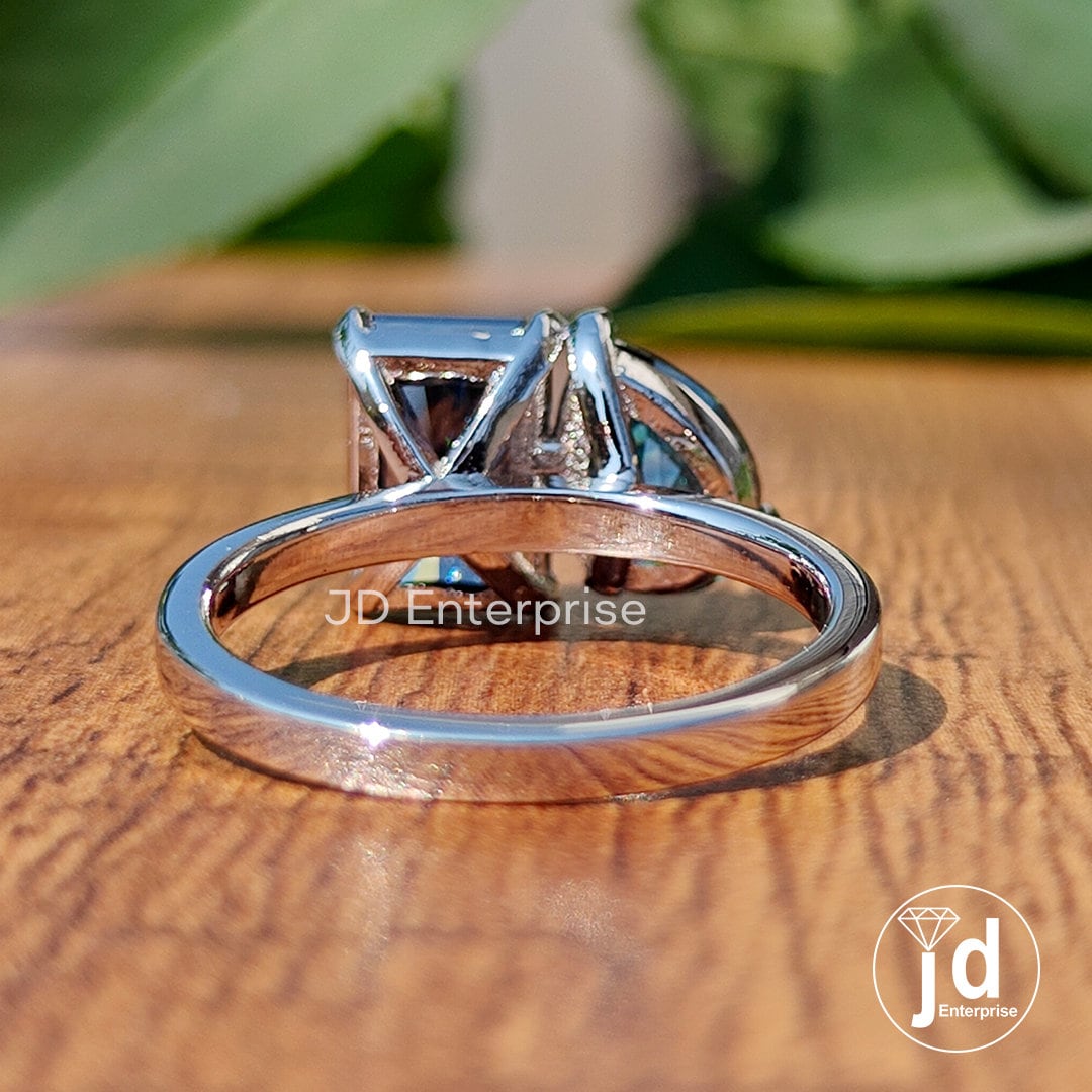 Pear & Radiant Cut Moissanite 14K White Gold Ring, Two Stone Moissanite Engagement Ring, Toi Et Moi Moissanite Ring for Anniversary Gift