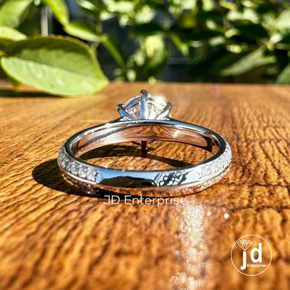 Stunning 2.00 CT Round Moissanite Engagement Ring, Wedding Ring for Women, Six Prong Knife Edge Shank, Two Row Pave Set Ring, Promise Ring