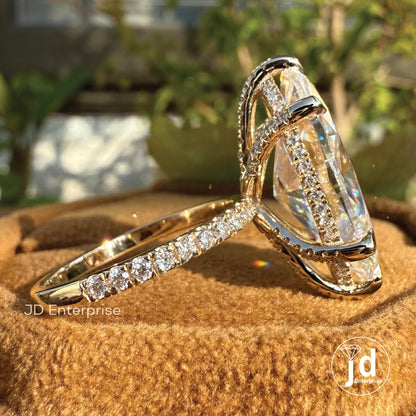 7.94 CT Large Marquise Moissanite Engagement Ring, Big Marquise Solitaire, Celebrity Style Marquise Ring, Chunky Hidden Halo Wedding Ring