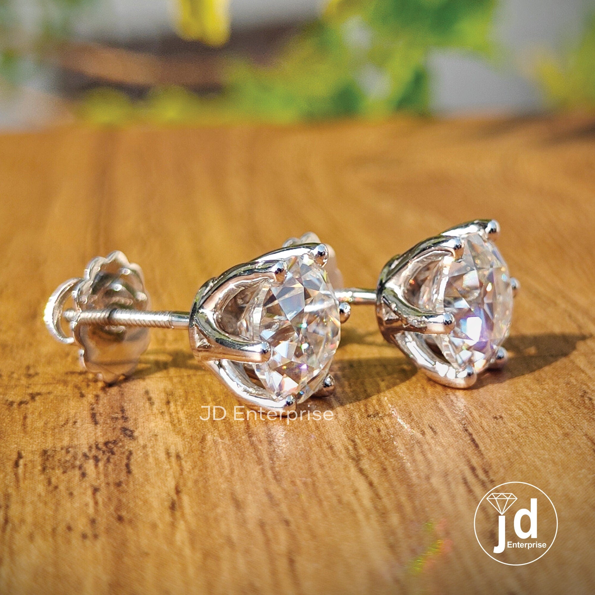 6.00 TW Round Old European Cut Colorless Moissanite Stud Earrings, Six Prong Wedding Earrings, Engagement Gifts Earrings, Screw Back, Bridal