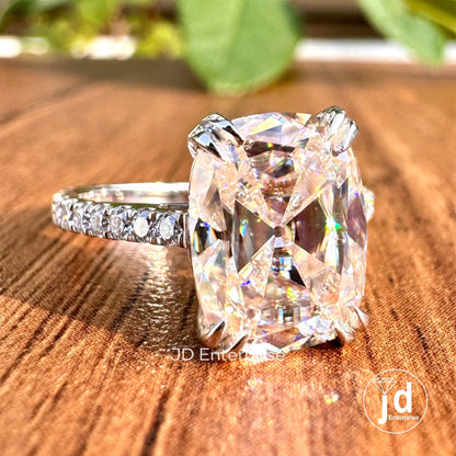 3.80TCW Old Mine Cushion Cut Classic Engagement Ring, Colorless Elongated Cushion Wedding Ring, Double Claw Prongs Pave Set Anniversary Ring