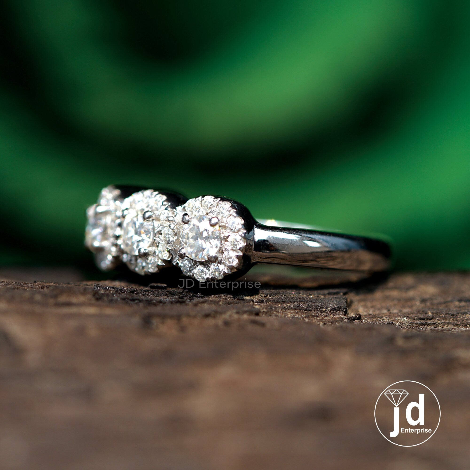 Five Stone Moissanite Wedding Band, 3 MM Round Old European Cut Engagement Ring, Halo Ring, Basket Set Ring, Vintage Moissanite Band