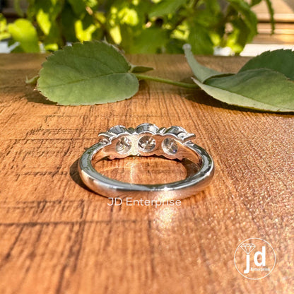 1.50TW Round Cut Light Grey Moissanite Engagement Ring, Three Stone Wedding Ring, White/Yellow/Rose Gold Promise Ring, Anniversary Gift