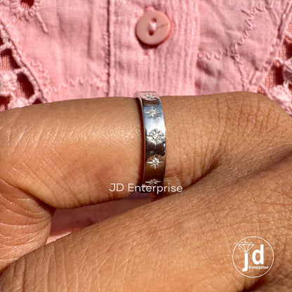 Moissanite Starburst Wedding Band Ring, Solid Gold Solitaire Anniversary Band, Pave Celestial Ring Women, Minimalist Stackable Matching Band