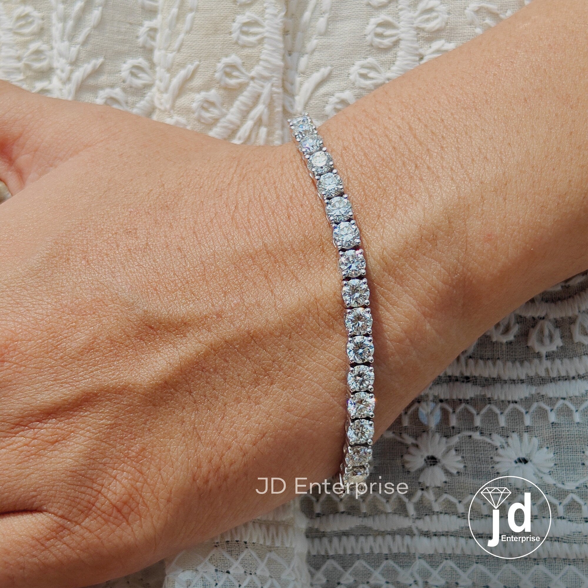 4.50 MM Round Moissanite Tennis Bracelet, Gold Engagement Bracelet, Box Lock, Bridal Set Bracelet, Anniversary Gift Bracelet for Women