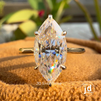 2.50 CT Marquise Cut Moissanite Engagement Ring, Solitaire Wedding Ring, Proposal Ring, Anniversary Gifts Ring for Women, Yellow Gold Ring