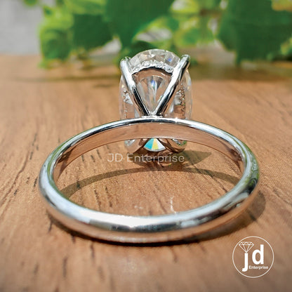 Vintage Hidden Halo 3.5 TCW Oval Cut Moissanite Engagement Ring, Oval Wedding Ring, Solitaire Bridal Ring, Anniversary Gifts, Promise Ring