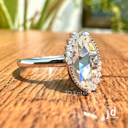 Stunning 1.00 CT Marquise Rose Cut Moissanite Engagement Ring, Half Halo Wedding Ring, Milgrain Ring, Anniversary Ring, Promise Ring