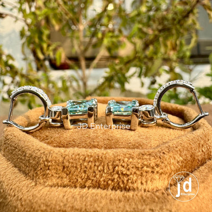 4.57 TCW Princess Cut Bluegreen Moissanite Earrings, Dangle Drop Wedding Earrings, Bridal Earrings, Engagement Earrings, Anniversary Gift