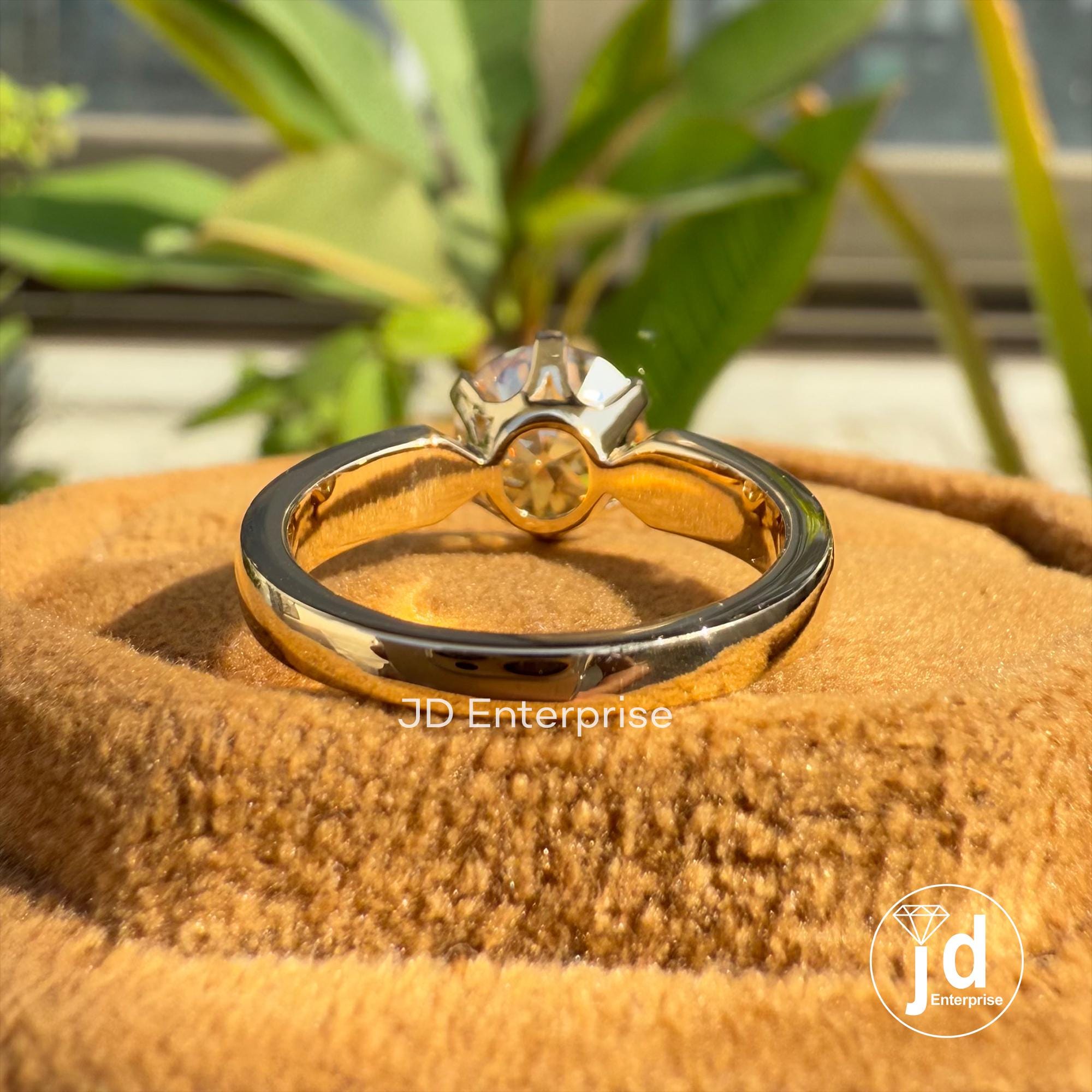 Signature 2.00CT Round Brown Moissanite Ring, Solitaire Engagement Ring, Wide Band Wedding Ring, Anniversary Gift for Women, Gift for Mother